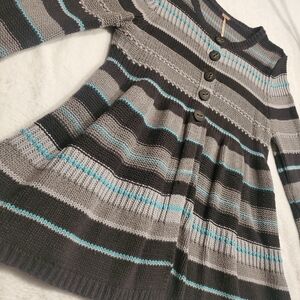 Free People Striped Sweater in Black, Gray, and Blue